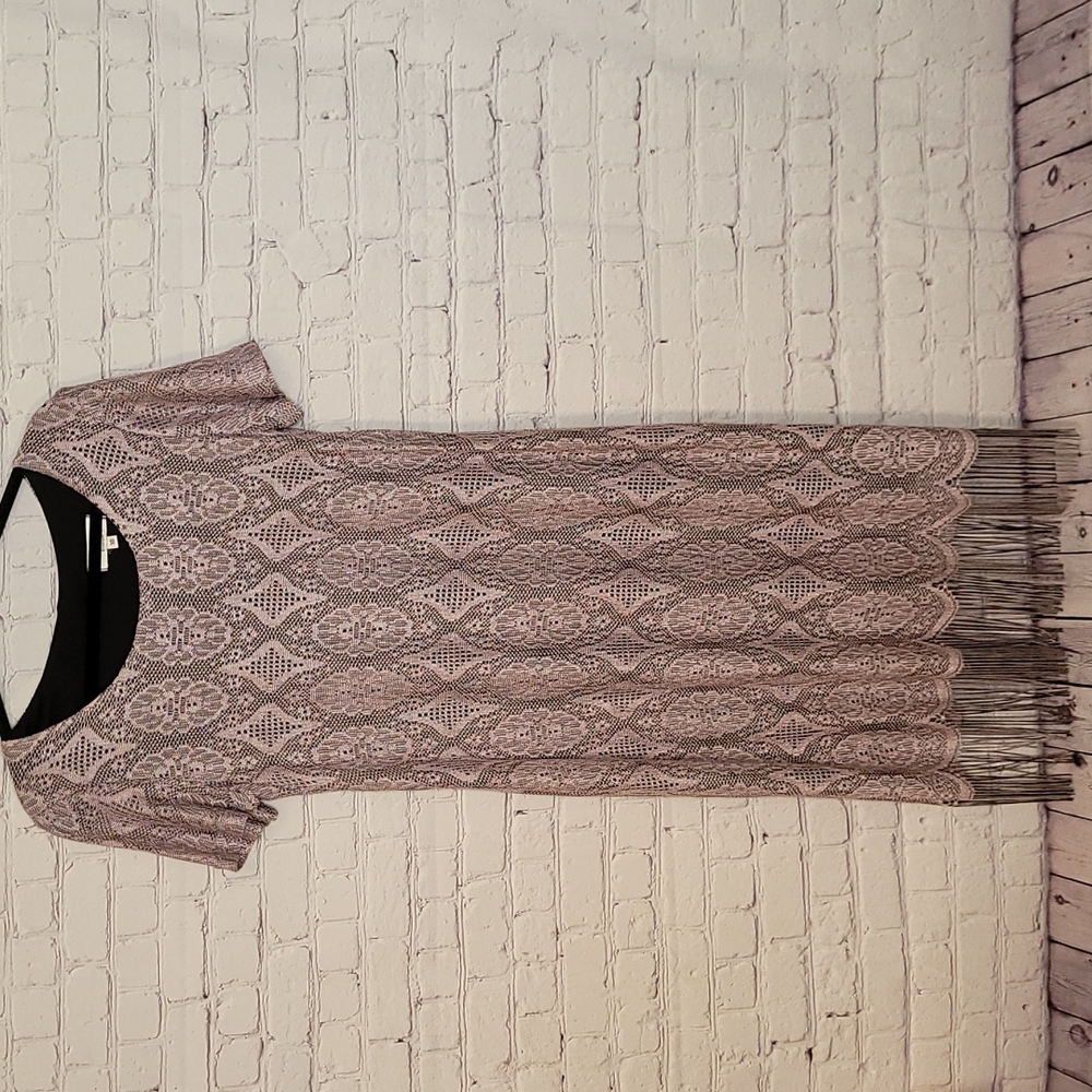 Vintage Harlow size 10 Dress Lace Crochet Fringed Flapper Short Sleeve